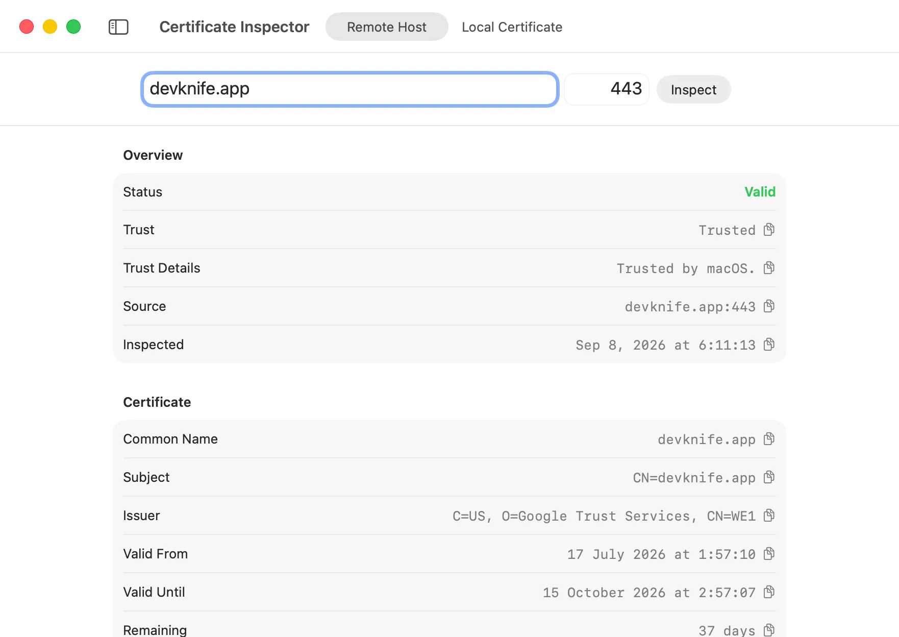 DevKnife Certificate Inspector